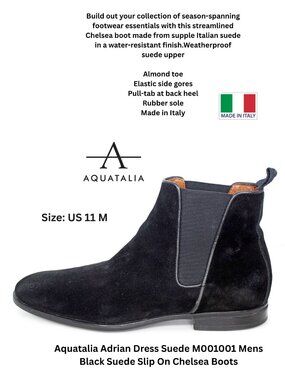 Aquatalia Adrian Dress Suede M001001 Men's Black Suede Slip On Chelsea Boots